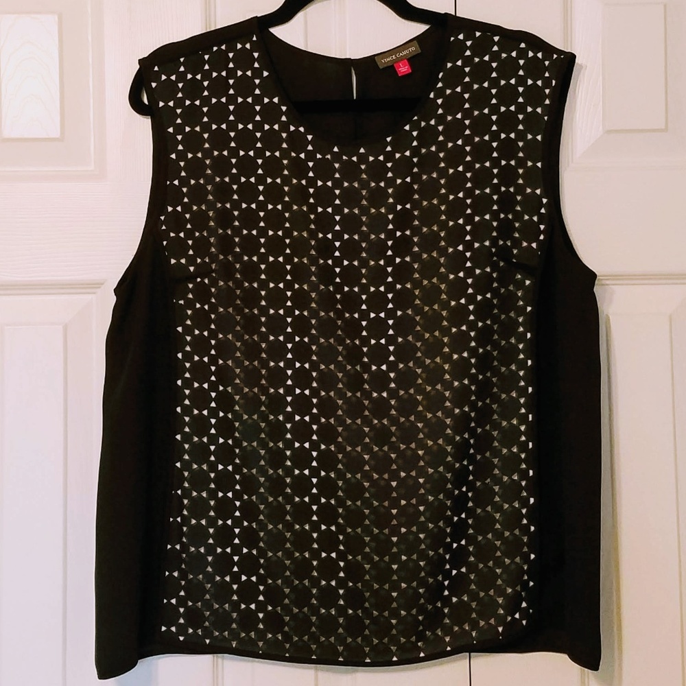 Vince Camuto Sleeveless Shell Top Black Eyelet L